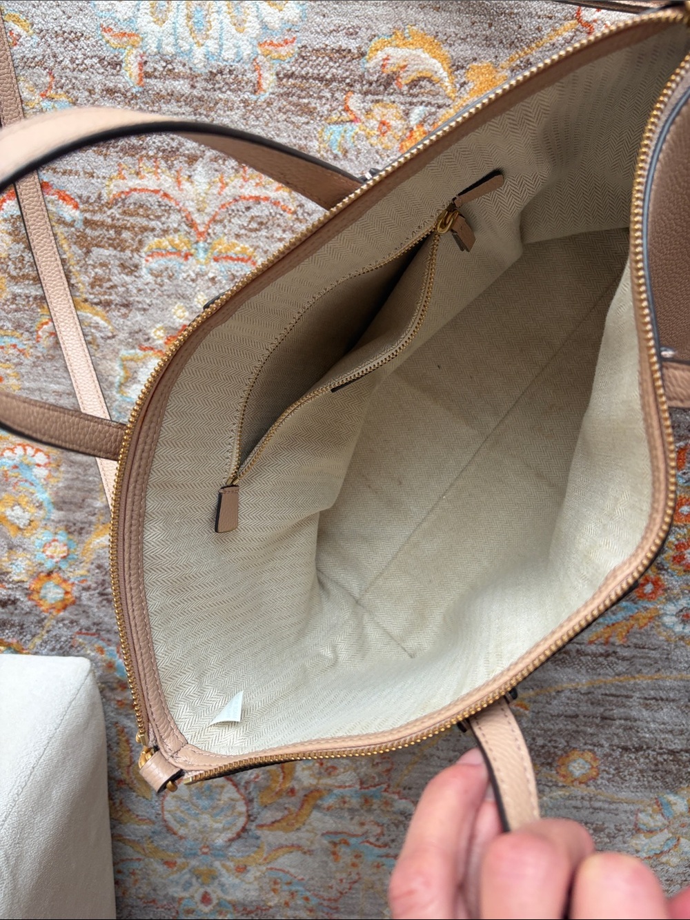 Tory Burch Pebbled Leather Crossbody Tote in Light Beige - Picture 2 of 8